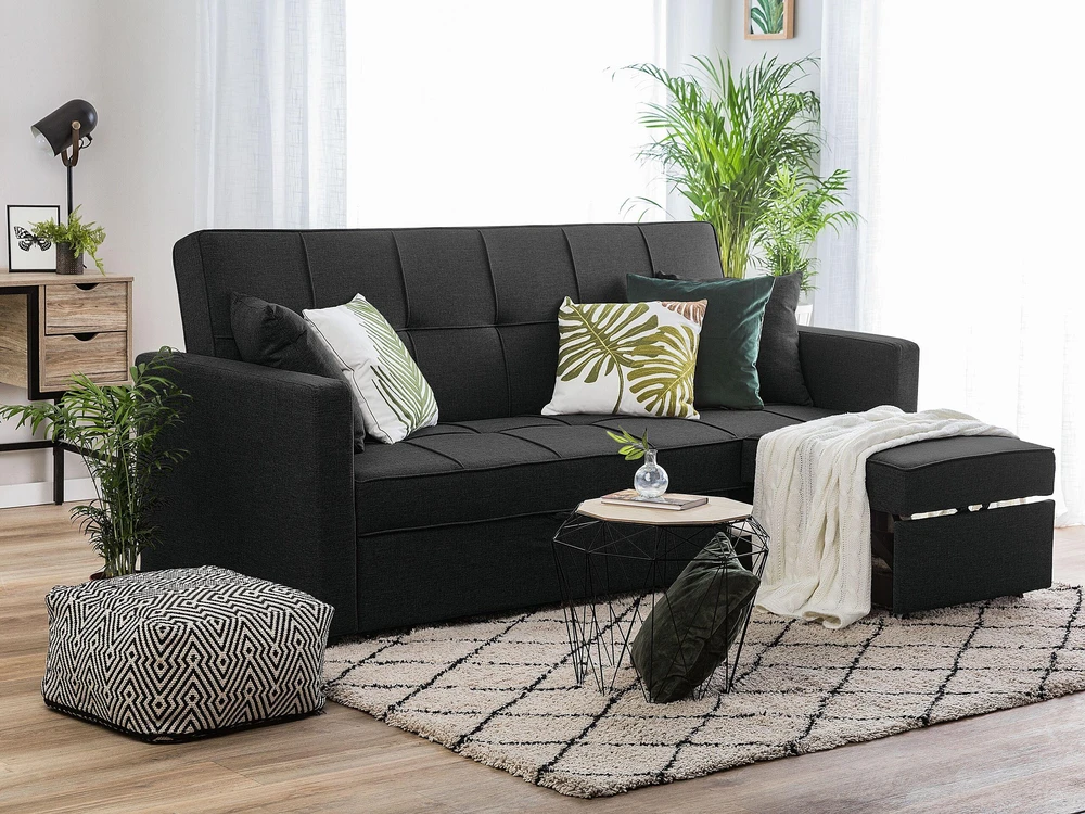 Beliani Trivietė išskleidžiama sofa GLOMMA, juoda