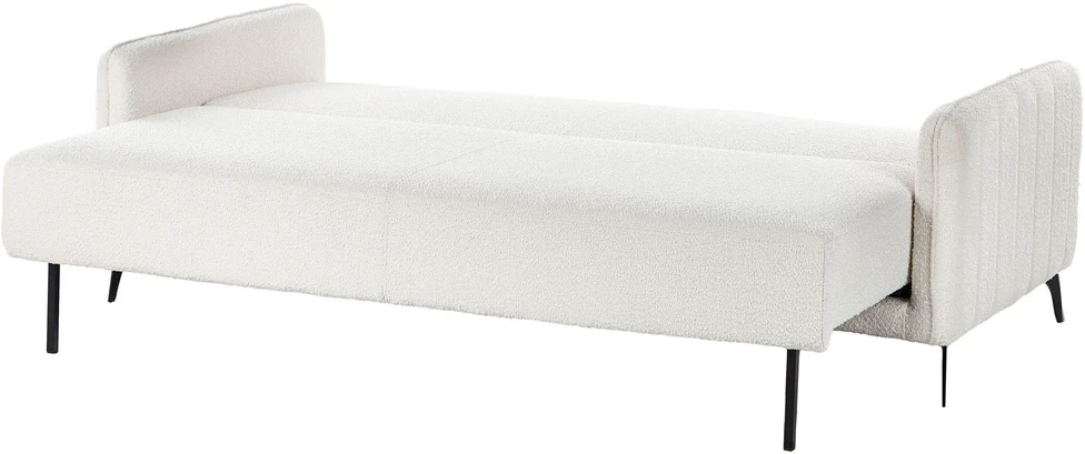 Beliani Trivietė išskleidžiama sofa HEMING, boucle audinys, dramblio kaulo balta