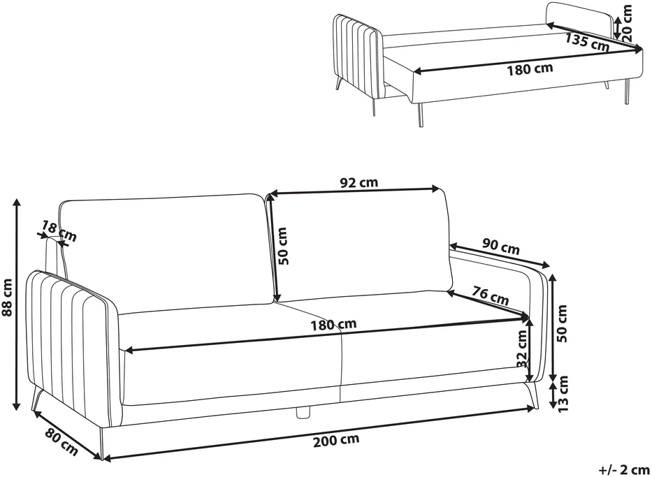 Beliani Trivietė išskleidžiama sofa HEMING, šviesiai ruda