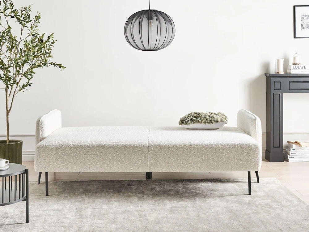 Beliani Trivietė išskleidžiama sofa HEMING, boucle audinys, dramblio kaulo balta
