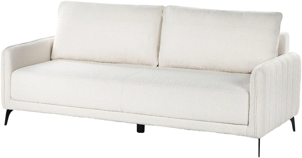 Beliani Trivietė išskleidžiama sofa HEMING, boucle audinys, dramblio kaulo balta