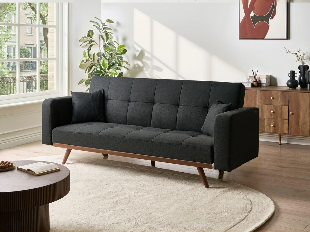 Beliani Trivietė išskleidžiama sofa HJULBY juoda