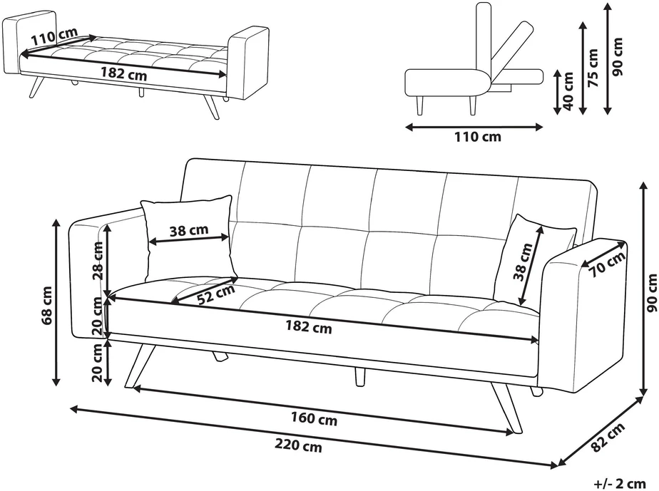 Beliani Trivietė išskleidžiama sofa HJULBY Boucle, kreminės spalvos