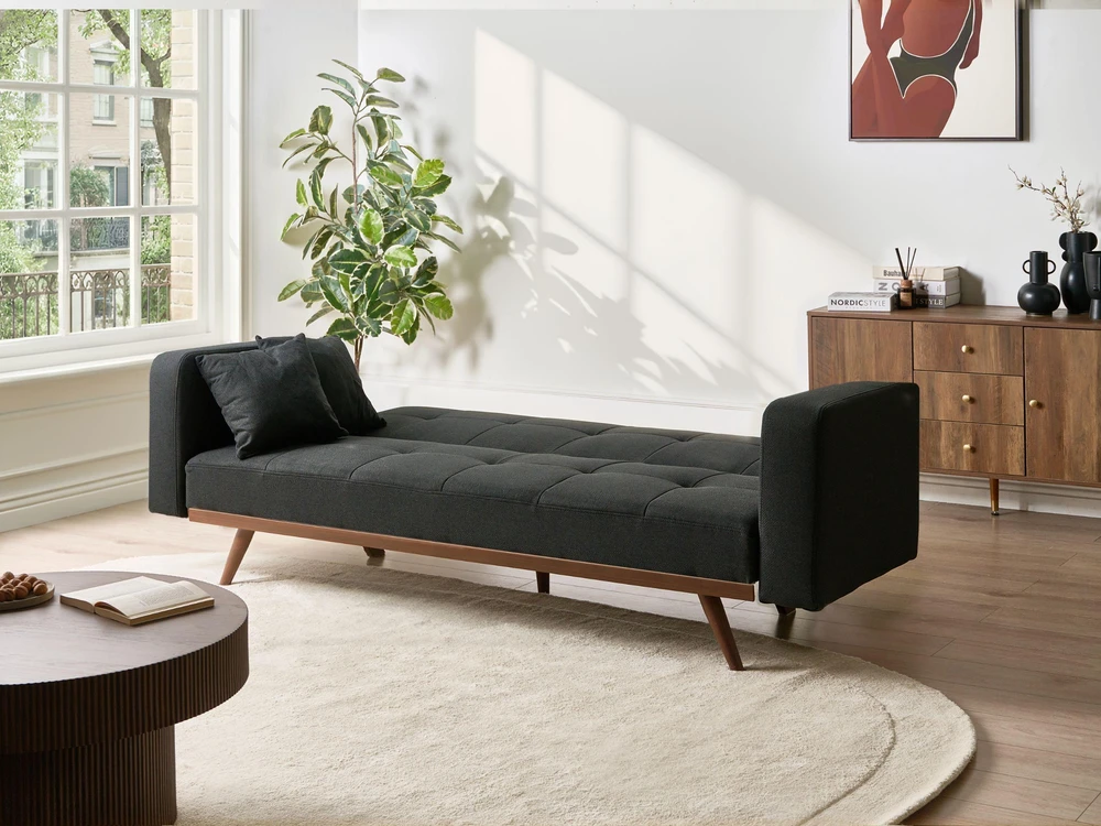 Beliani Trivietė išskleidžiama sofa HJULBY juoda