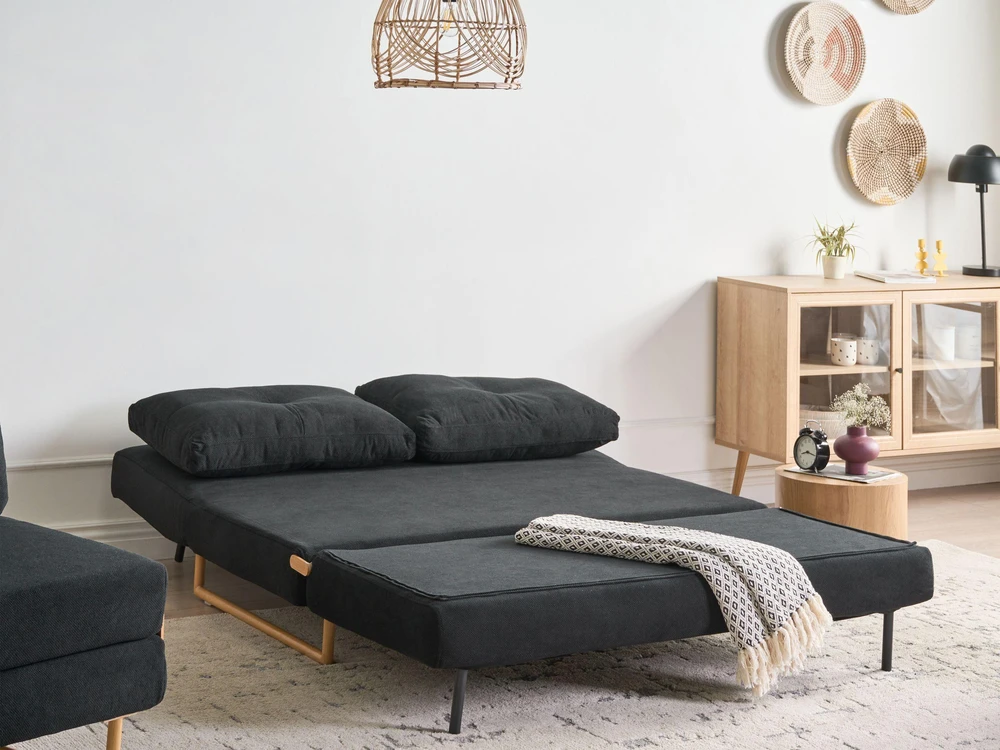 Beliani Trivietė išskleidžiama sofa JERSLEV, juoda