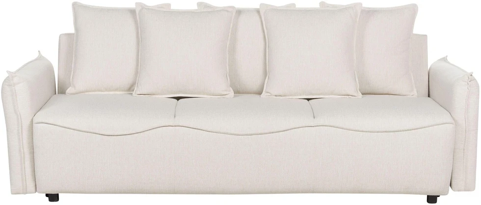 Beliani Trivietė išskleidžiama sofa KRAMA, kreminė balta su patalynės dėže