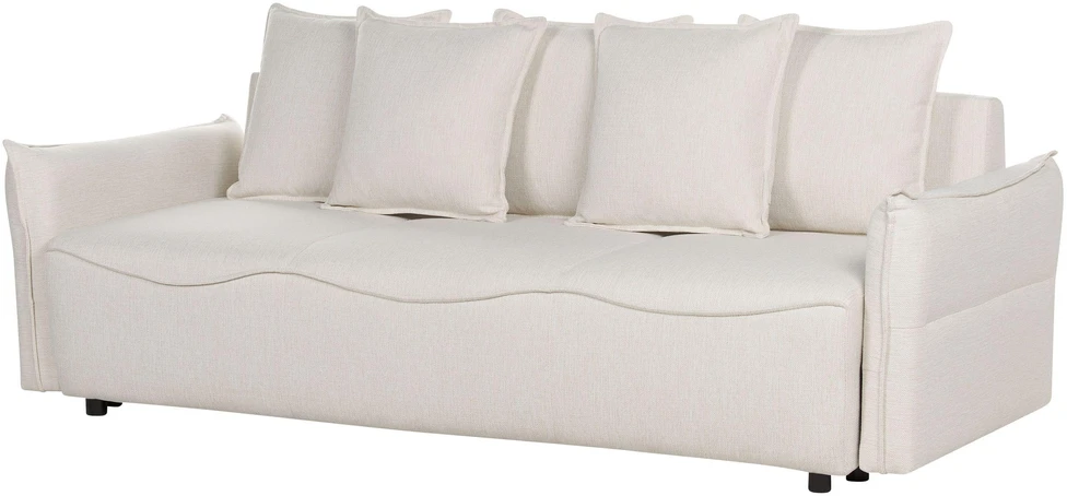 Beliani Trivietė išskleidžiama sofa KRAMA, kreminė balta su patalynės dėže