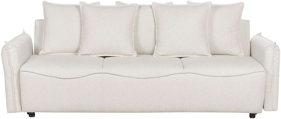 Beliani Trivietė išskleidžiama sofa KRAMA, kreminė balta su patalynės dėže