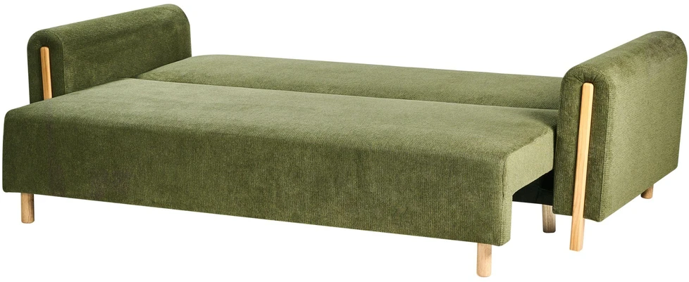 Beliani Trivietė išskleidžiama sofa KVAM, žalia su patalynės dėže