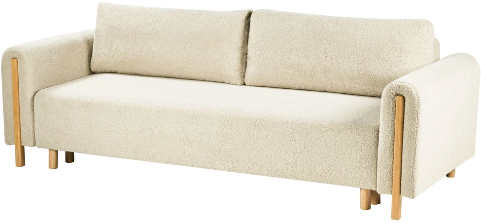 Beliani Trivietė išskleidžiama sofa KVAM Boucle, kreminės spalvos su patalynės dėže