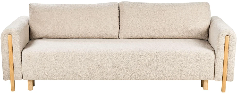 Beliani Trivietė išskleidžiama sofa KVAM, „Boucle“ audinys, šviesiai smėlinė spalva su patalynės dėže
