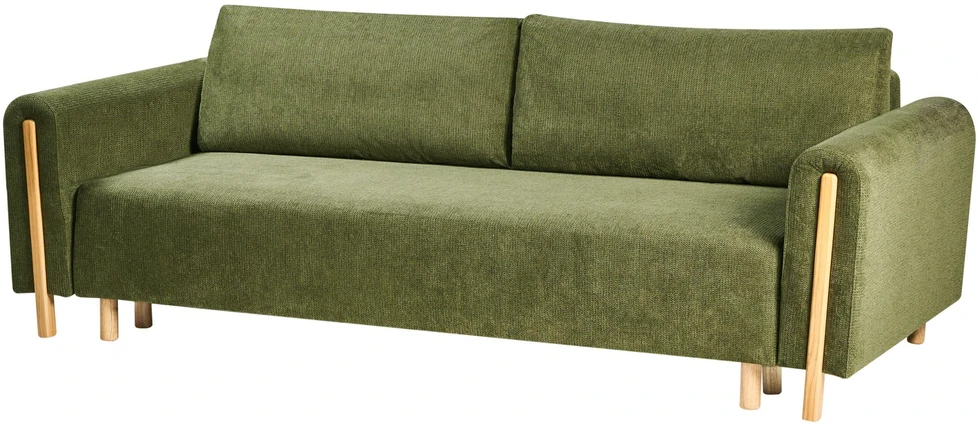 Beliani Trivietė išskleidžiama sofa KVAM, žalia su patalynės dėže