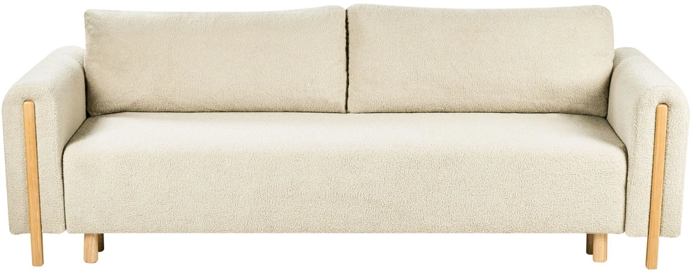 Beliani Trivietė išskleidžiama sofa KVAM Boucle, kreminės spalvos su patalynės dėže