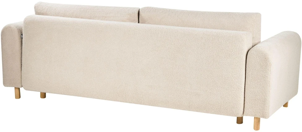 Beliani Trivietė išskleidžiama sofa KVAM, „Boucle“ audinys, šviesiai smėlinė spalva su patalynės dėže