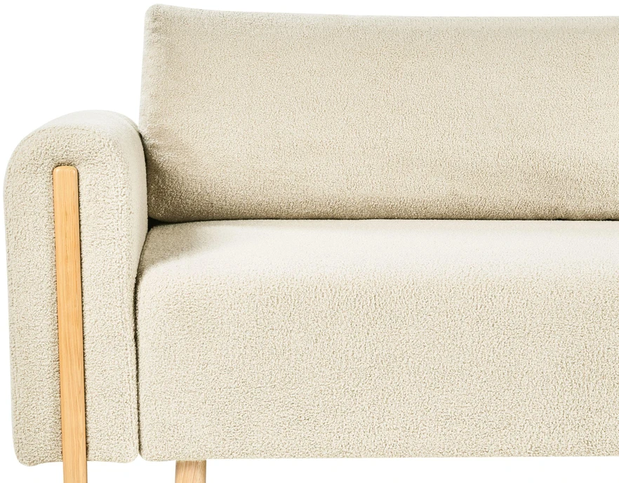 Beliani Trivietė išskleidžiama sofa KVAM Boucle, kreminės spalvos su patalynės dėže