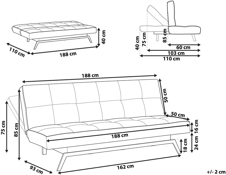 Beliani Trivietė išskleidžiama sofa LEEDS, žalia