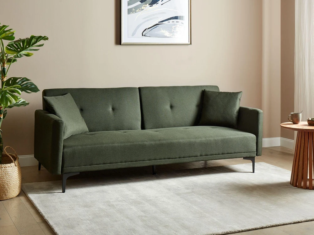Beliani Trivietė išskleidžiama sofa LUCAN tamsiai žalia