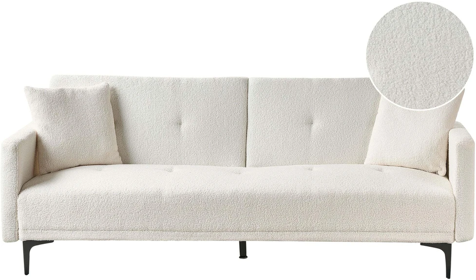 Beliani Trivietė išskleidžiama sofa LUCAN Boucle, kreminė balta