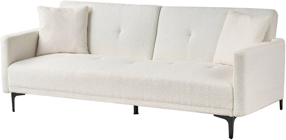 Beliani Trivietė išskleidžiama sofa LUCAN Boucle, kreminė balta