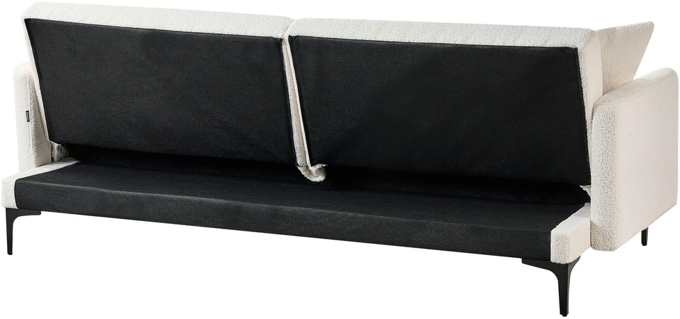 Beliani Trivietė išskleidžiama sofa LUCAN Boucle, kreminė balta