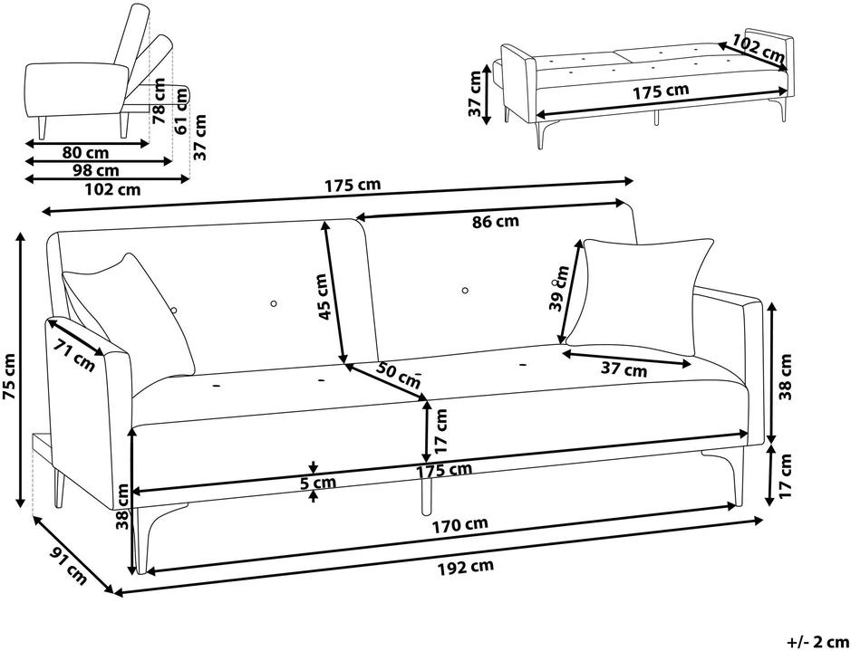 Beliani Trivietė išskleidžiama sofa LUCAN Boucle, kreminė balta