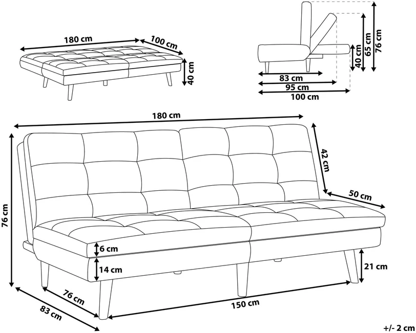 Beliani Trivietė išskleidžiama sofa RONNE šviesiai pilka