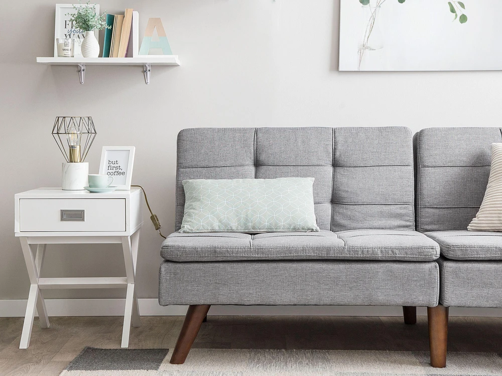 Beliani Trivietė išskleidžiama sofa RONNE šviesiai pilka