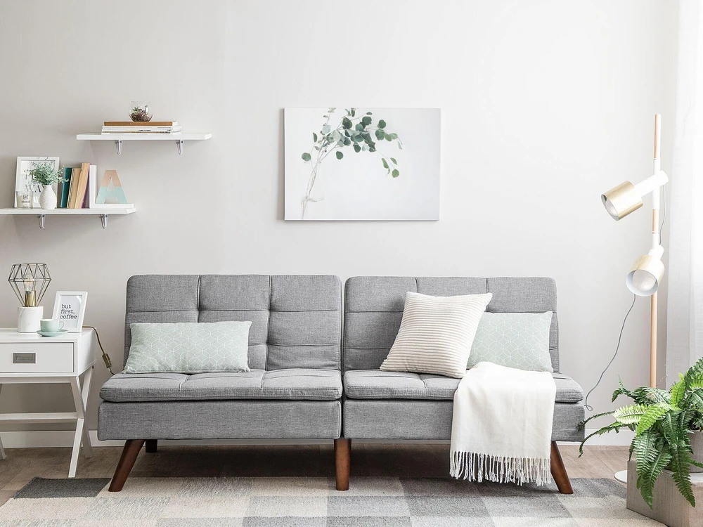 Beliani Trivietė išskleidžiama sofa RONNE šviesiai pilka