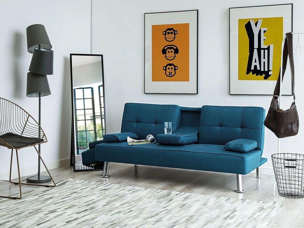 Beliani Trivietė išskleidžiama sofa ROXEN mėlyna