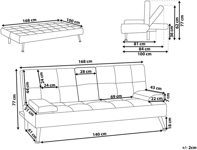 Beliani Trivietė išskleidžiama sofa ROXEN mėlyna