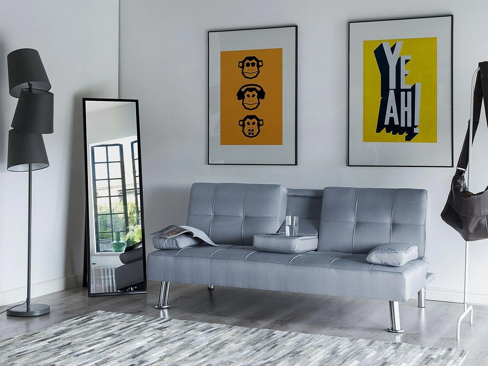 Beliani Trivietė išskleidžiama sofa ROXEN šviesiai pilka