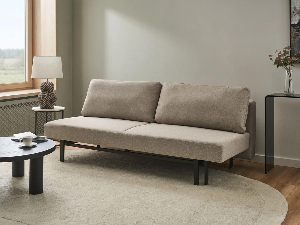Beliani Trivietė išskleidžiama sofa ROYKKA, smėlio spalvos