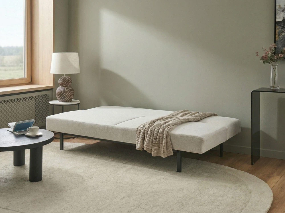 Beliani Trivietė išskleidžiama sofa ROYKKA, kreminė balta