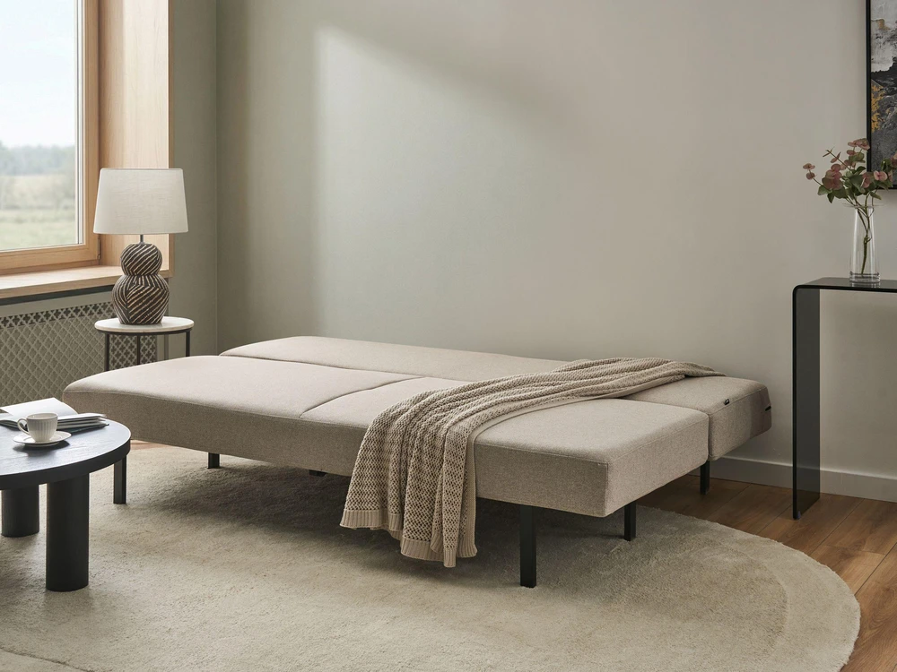 Beliani Trivietė išskleidžiama sofa ROYKKA, smėlio spalvos