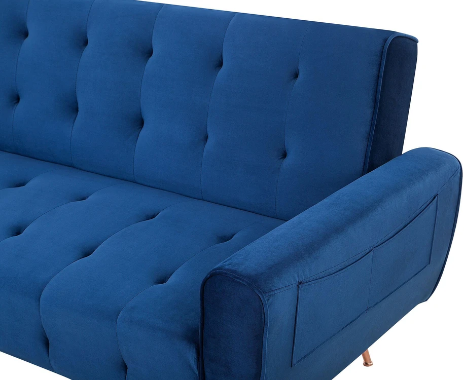 Beliani Trivietė išskleidžiama sofa SELNES, veliūrinė, tamsiai mėlyna