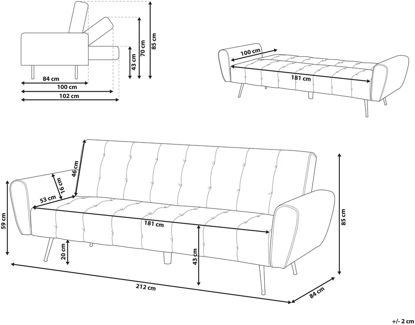 Beliani Trivietė išskleidžiama sofa SELNES, veliūrinė, tamsiai mėlyna
