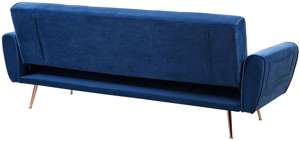 Beliani Trivietė išskleidžiama sofa SELNES, veliūrinė, tamsiai mėlyna