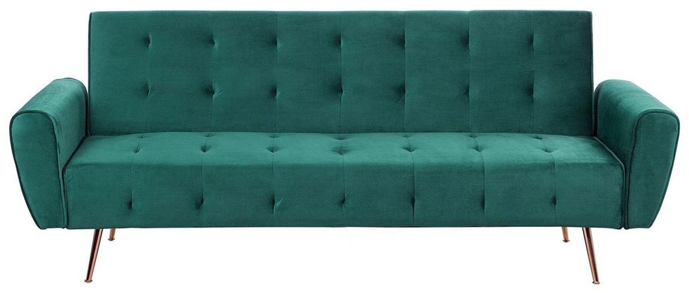 Beliani Trivietė išskleidžiama sofa SELNES, veliūrinė, smaragdinė