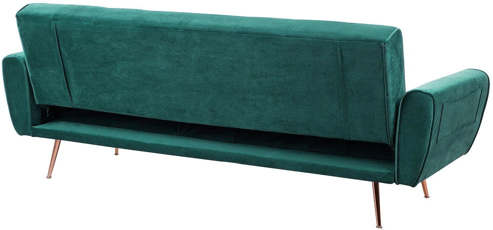 Beliani Trivietė išskleidžiama sofa SELNES, veliūrinė, smaragdinė