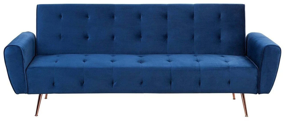 Beliani Trivietė išskleidžiama sofa SELNES, veliūrinė, tamsiai mėlyna