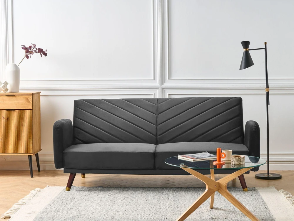 Beliani Trivietė išskleidžiama sofa SENJA, veliūras, juoda