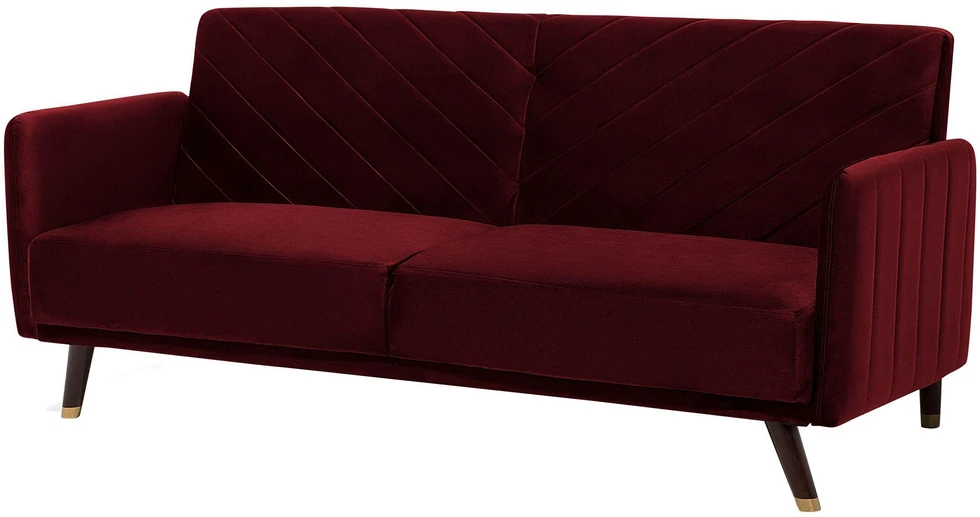 Beliani Trivietė išskleidžiama sofa SENJA, veliūrinė, bordinė