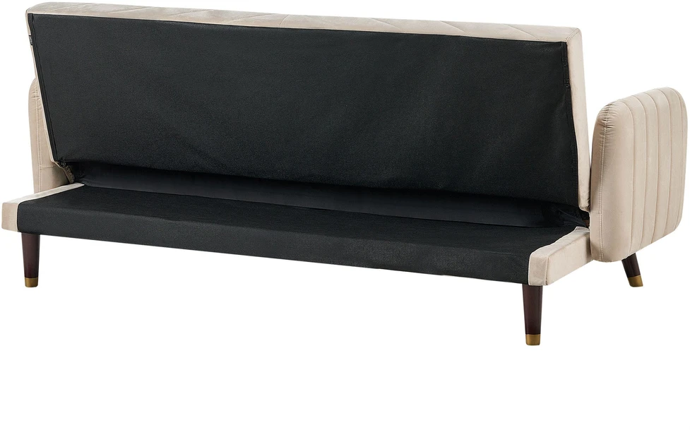 Beliani Trivietė išskleidžiama sofa SENJA, veliūras, smėlio spalvos