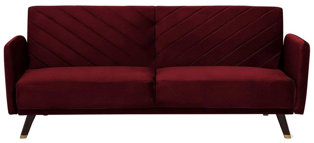 Beliani Trivietė išskleidžiama sofa SENJA, veliūrinė, bordinė