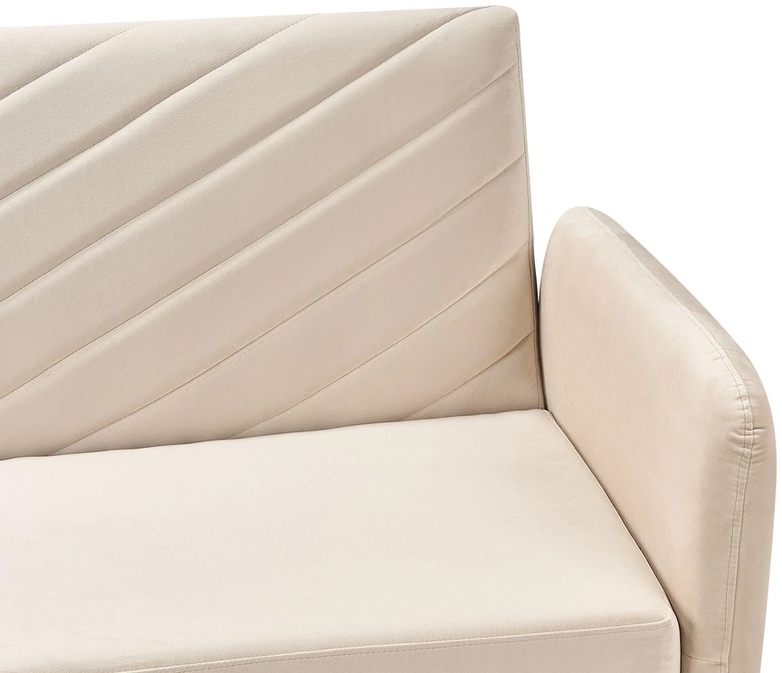 Beliani Trivietė išskleidžiama sofa SENJA, veliūras, smėlio spalvos