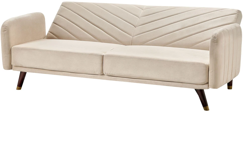 Beliani Trivietė išskleidžiama sofa SENJA, veliūras, smėlio spalvos
