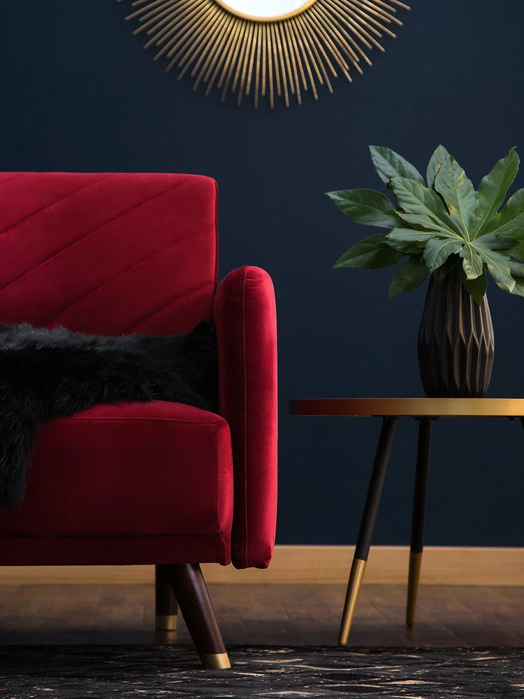 Beliani Trivietė išskleidžiama sofa SENJA, veliūrinė, bordinė