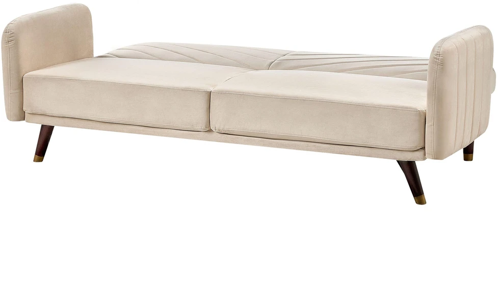 Beliani Trivietė išskleidžiama sofa SENJA, veliūras, smėlio spalvos