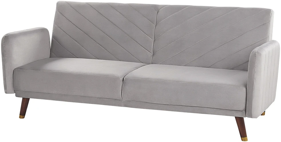 Beliani Trivietė išskleidžiama sofa SENJA, veliūras, šviesiai pilka