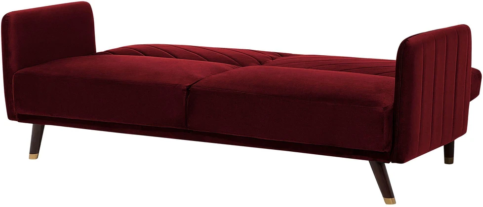 Beliani Trivietė išskleidžiama sofa SENJA, veliūrinė, bordinė